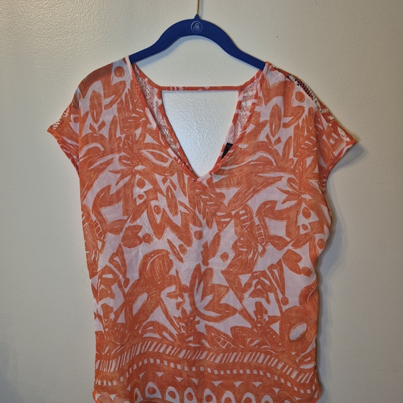 The Limited Tops - The Limited Orange Printed V-Neck Blouse